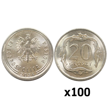 Narodowy Bank Polski: 20 groszy Worek Menniczy (100 sztuk) z 2024 UNC