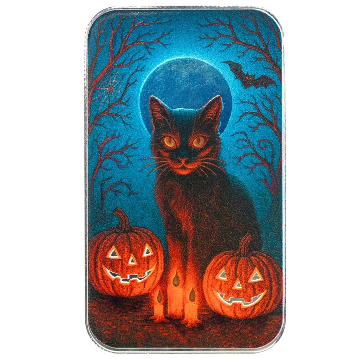 Sztabka Scottsdale Mint - Black Cat & Pumpkins kolorowana 1 uncja Srebra 2025 