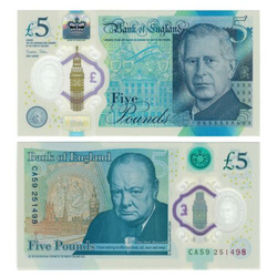 Banknot 5 Funtów Brytyjskich - Król KaroI III (5 pound / 5 GBP) Obiegowy