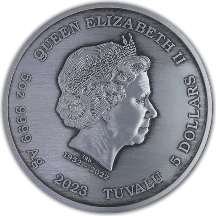 Tuvalu: Bogowie Olimpu - Artemida 5 uncji Srebra 2023 Antiqued Coin