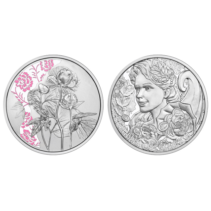 The Peony kolorowany 10 Euro Srebro 2024 Proof
