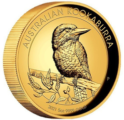 Kookaburra 5 uncji Złota 2021 Proof High Relief