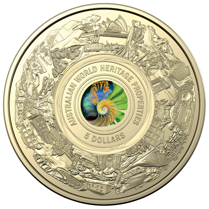 Australian World Heritage Properties kolorowany $5 Brąz Aluminiowy 2023 Frosted Coin