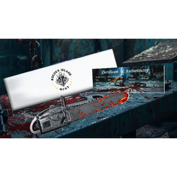 Ghana: Bloody Chainsaw kolorowany 2 uncje Srebra 2025 Antiqued Shaped Coin