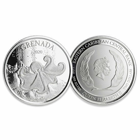 Grenada: Ośmiornica 1 uncja Srebra 2020