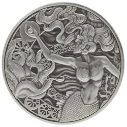 Samoa: Mermaid & Pearl 1 uncja Srebra 2025 Antiqued Coin