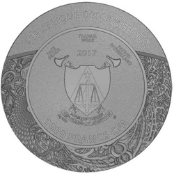 Cameroon: Carved Skull Bones 1 uncja Srebra 2017 Antiqued Coin