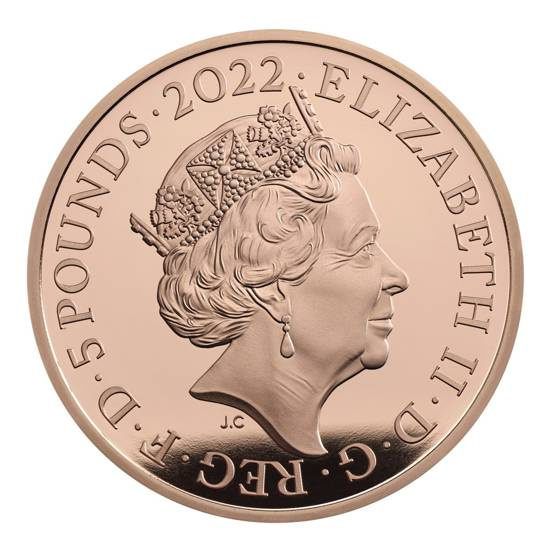 The Queen's Reign Honours and Investitures Złoto £5 2022 Proof
