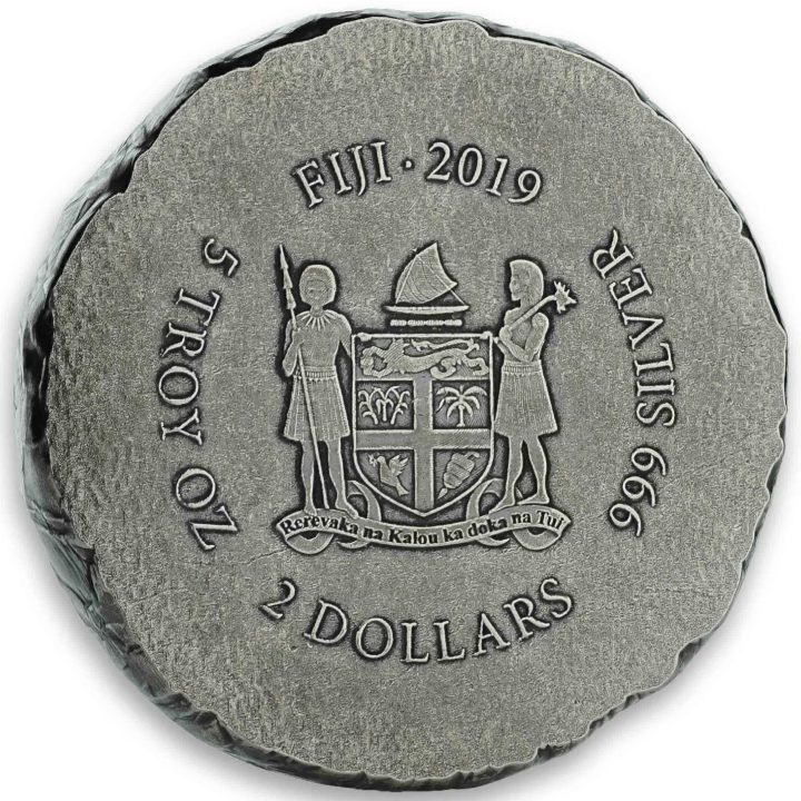 Fiji: Terracotta Warriors 5 uncji Srebra 2019 Antiqued Coin