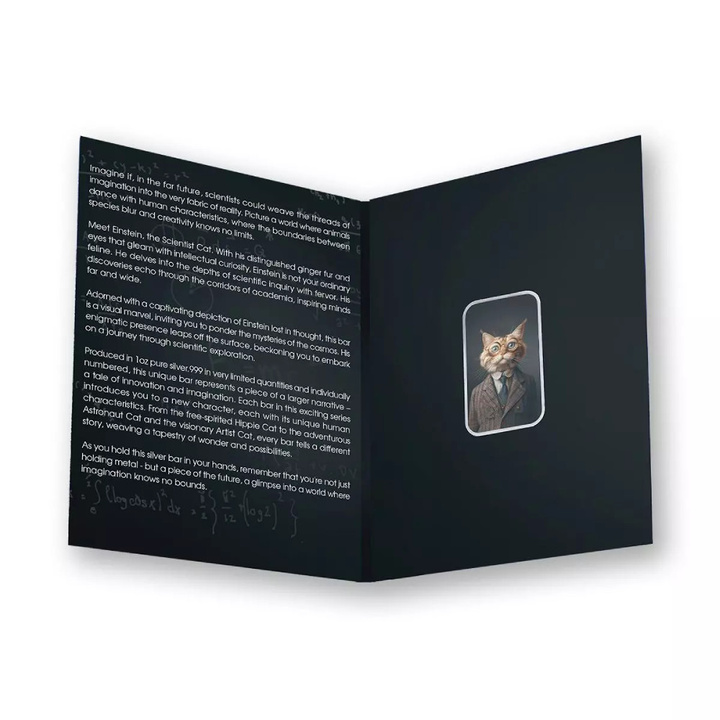 Sztabka The Holy Land Mint - Human Cats - Einstein kolorowana 1 uncja Srebra 2025