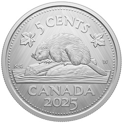Canada: Tribute - W Mint Mark "Beaver" 5-cent Srebro 2025 Specimen