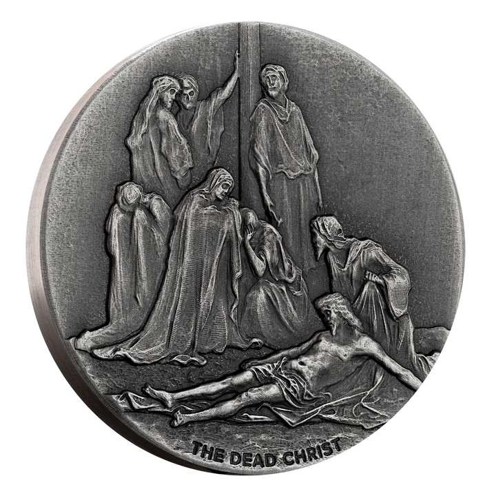 Niue: Biblical - The Dead Christ 2 uncje Srebra 2022 Proof Antiqued Coin
