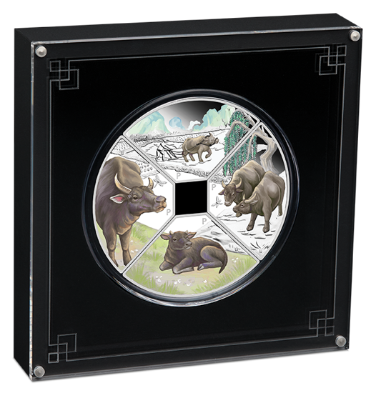 Tuvalu: Rok Bawoła Quadrant kolorowany 1 uncja Srebra 2021 Proof