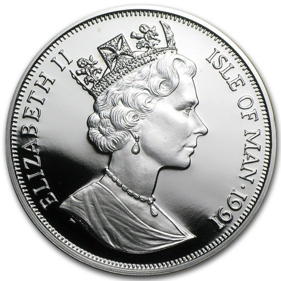 Isle of man Seria koty: Kot norweski 1 Uncja Srebra 1991 Proof