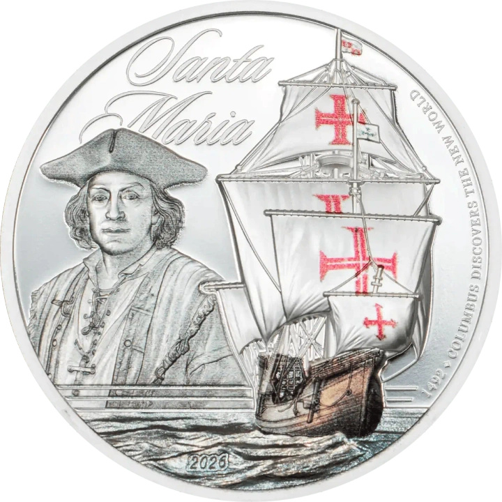 Cook Islands: Legends of the Seas – Santa Maria kolorowany 1 uncja Srebra 2026 Proof