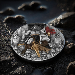 Cameroon: Barbarian King pozłacany 2 uncje Srebra 2025 Antiqued Coin