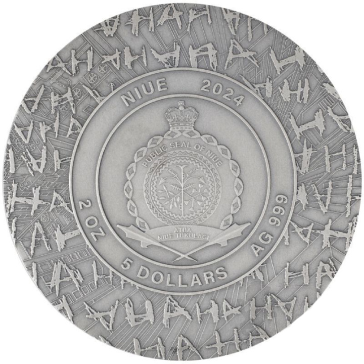 Niue: DC - The Joker kolorowany 2 uncje Srebra 2024 High Relief Antiqued Coin