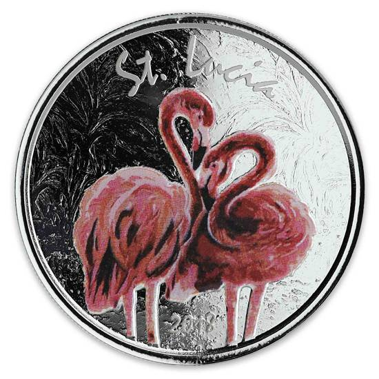 St. Lucia: Flamingo kolorowany 1 oz Silver 2018 Proof