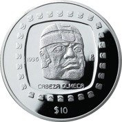 Seria Prekolumbijska: Głowa Olmecka 5 uncji Srebra 1996 PROOF