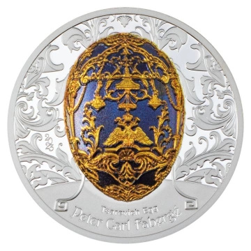 Mongolia: Peter Carl Fabergé – Tsarevich Egg kolorowany 2 uncje Srebra 2023 Proof High Relief