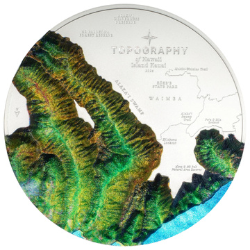 Cook Islands: Topography - Hawaii kolorowany 5 uncji Srebra 2024 Proof