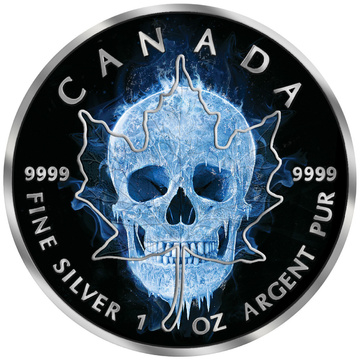 Kanadyjski Liść Klonowy Ice Skull kolorowany 1 uncja Srebra 2017 Black Ruthenium