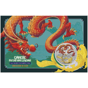  Chinese Myths and Legends: Dragon & Koi kolorowany czerwono-złoty (wersja z monetą w karcie) 1 uncja Srebra 2023