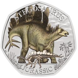Dinosaurs: Iconic Specimens - Stegosaurus kolorowany 50p Srebro 2024 Proof 