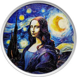 Fiji: Mona Lisa x Van Gogh kolorowany 1 uncja Srebra 2024 Prooflike