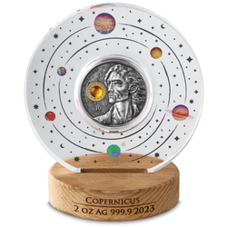 Malta: Copernicus pozłacany 2 uncje Srebra 2023 Antique Finish 