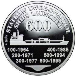 Medal Stocznia Szczecińska - 600 Statków Zwodowanych Srebro 1999 Proof