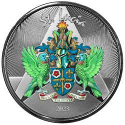 St. Lucia - Coat of Arms kolorowany 1 uncja Srebra 2023 Proof