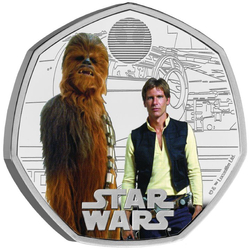 Star Wars: Han Solo and Chewbacca kolorowany 50p Srebro 2023 Proof 