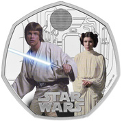 Star Wars: Luke Skywalker and Princess Leia kolorowany 50p Srebro 2023 Proof 