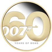Tuvalu: James Bond 60. rocznica pozłacana 2 uncje Srebra 2022 Proof 