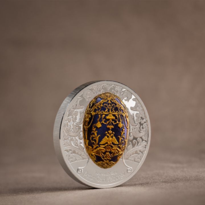  Mongolia: Peter Carl Fabergé – Tsarevich Egg kolorowany 2 uncje Srebra 2023 Proof High Relief