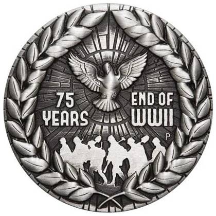 End of World War II 75. rocznica 2 uncje Srebra 2020 Antiqued Coin