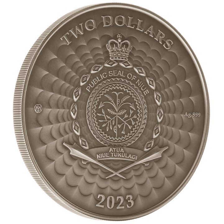 Niue: World of Cryptids - Curupira $2 kolorowany Srebro 2023 High Relief Antiqued Coin