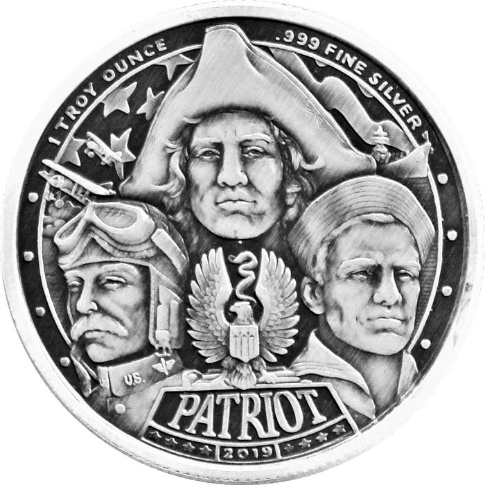 Patriot: American Revolution 1 uncja Srebra 2019 Antiqued Round Coin