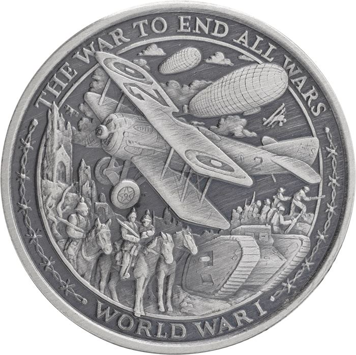 Patriot II: World War I 1 uncja Srebra 2019 Antiqued Round Coin