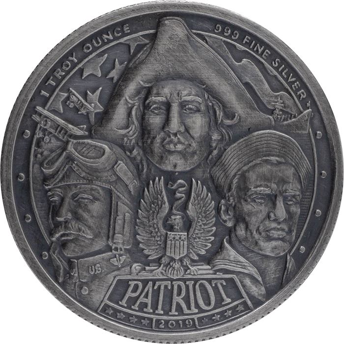 Patriot: World War II 1 uncja Srebra 2019 Antiqued Round Coin
