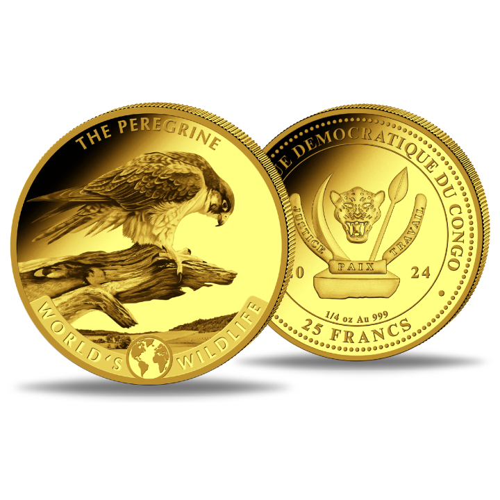 Zestaw 4 monet Congo: World‘s Wildlife - Peregrine Falcon Złoto 2024 Proof