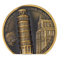  Cook Islands: Leaning Tower of Pisa 1 uncja Złota 2022 Ultra High Relief Antiqued Coin