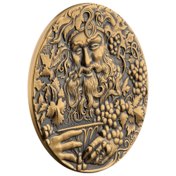 Niue: Goddesses and God - Bacchus pozłacany $5 Srebro 2022 High Relief Antiqued Coin
