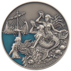 Niue: Mythical Creatures - Sirens kolorowany $5 Srebro 2022 High Relief Antiqued Coin