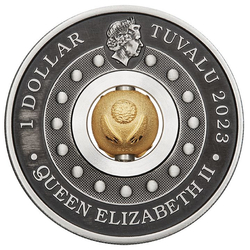 Tuvalu: Lunar III - Rok Królika 1 uncja Srebra 2023 Rotating Charm Antiqued Coin