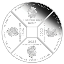 Zestaw 4 monet Tuvalu: Rok Królika Quadrant kolorowany 4 x 1 uncja Srebra 2023 Proof