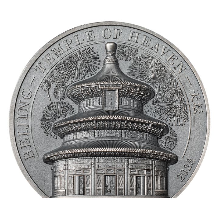  Cook Islands: Beijing – Temple of Heaven 2 uncje Srebra 2023 Ultra High Relief Antiqued Coin