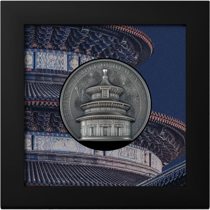  Cook Islands: Beijing – Temple of Heaven 5 uncji Srebra 2023 Ultra High Relief Antiqued Coin