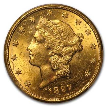 1897-S $20 Liberty Gold Double Eagle MS-61 PCGS 